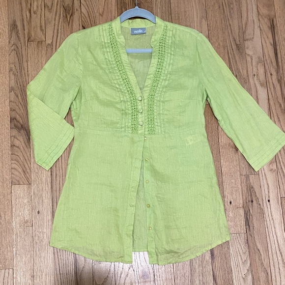 Chartreuse Linen Button Down Tunic - Picture 1 of 8